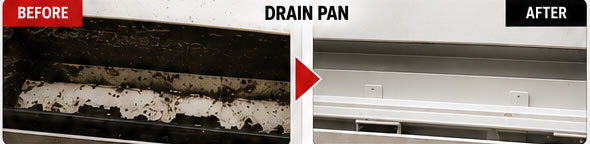 Before and after drain pan cleaning